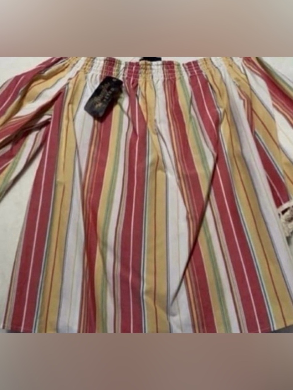 Women's Striped Off-Shoulder Blouse in Red, Yellow & White